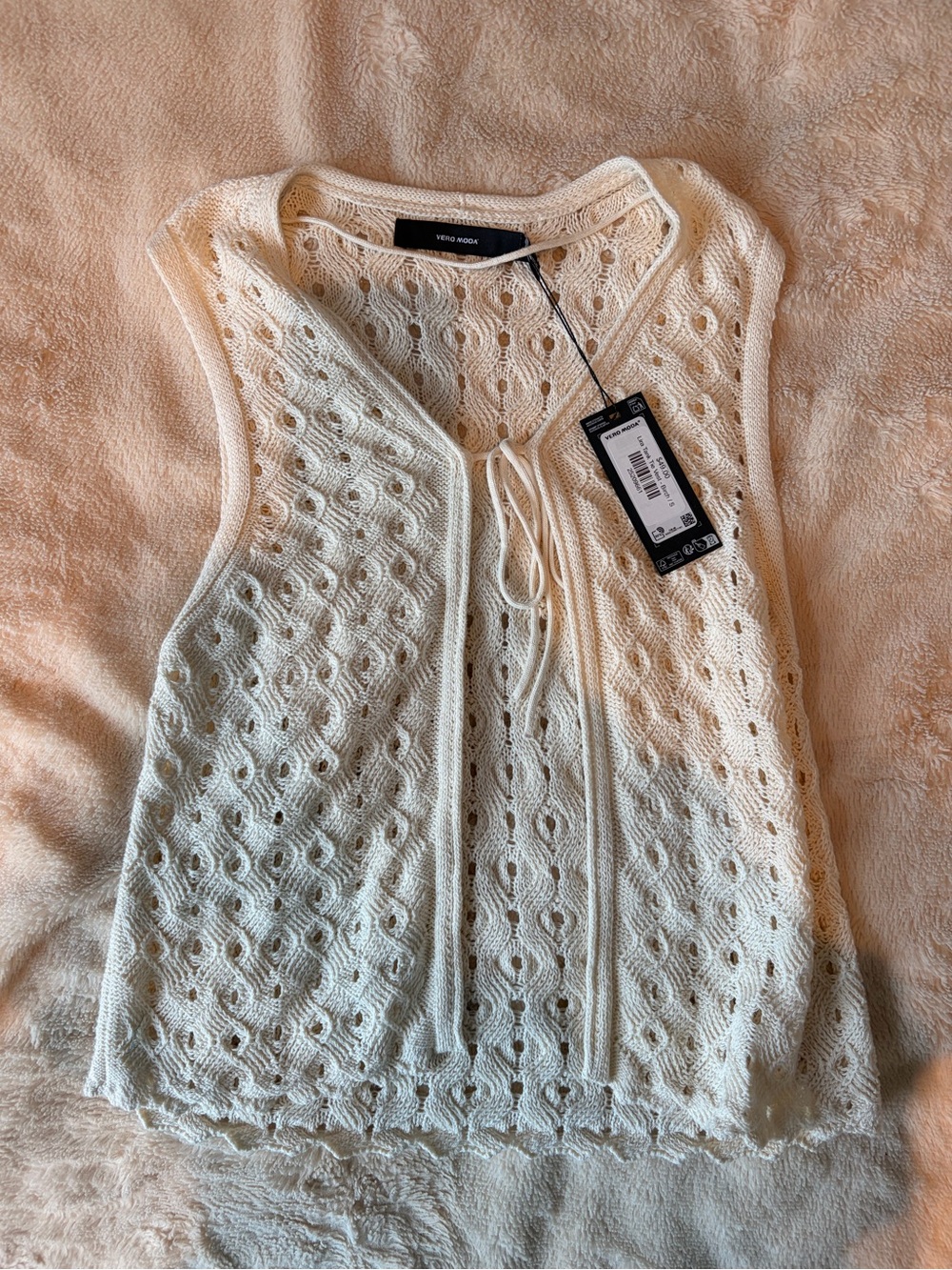 Vero Moda Cream Openwork Tie-Front Knit Tank